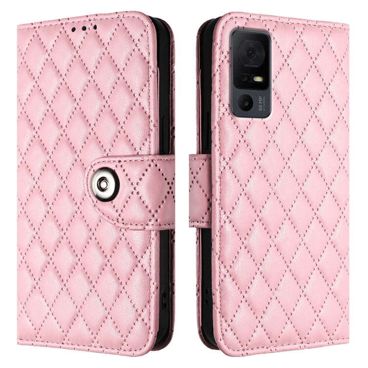 For TCL 40 XL / 40 T T608DL Rhombic Texture Flip Leather Phone Case with Lanyard(Pink)
