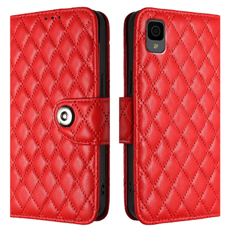 For TCL 30Z T602DL Rhombic Texture Flip Leather Phone Case with Lanyard(Red)