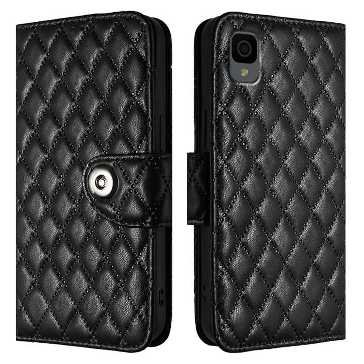 For TCL 30Z T602DL Rhombic Texture Flip Leather Phone Case with Lanyard(Black)