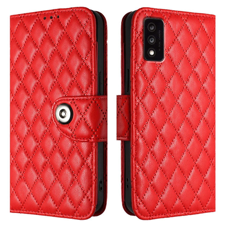 For TCL 30T T603DL Rhombic Texture Flip Leather Phone Case with Lanyard(Red)