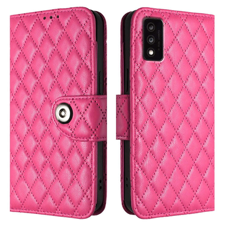 For TCL 30T T603DL Rhombic Texture Flip Leather Phone Case with Lanyard(Rose Red)