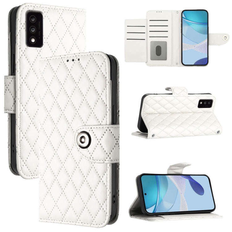 For TCL 30T T603DL Rhombic Texture Flip Leather Phone Case with Lanyard(White)
