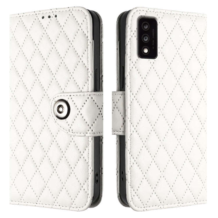 For TCL 30T T603DL Rhombic Texture Flip Leather Phone Case with Lanyard(White)
