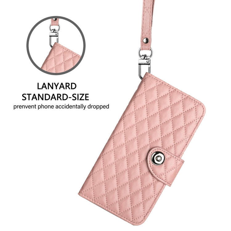 For TCL 30T T603DL Rhombic Texture Flip Leather Phone Case with Lanyard(Coral Pink)
