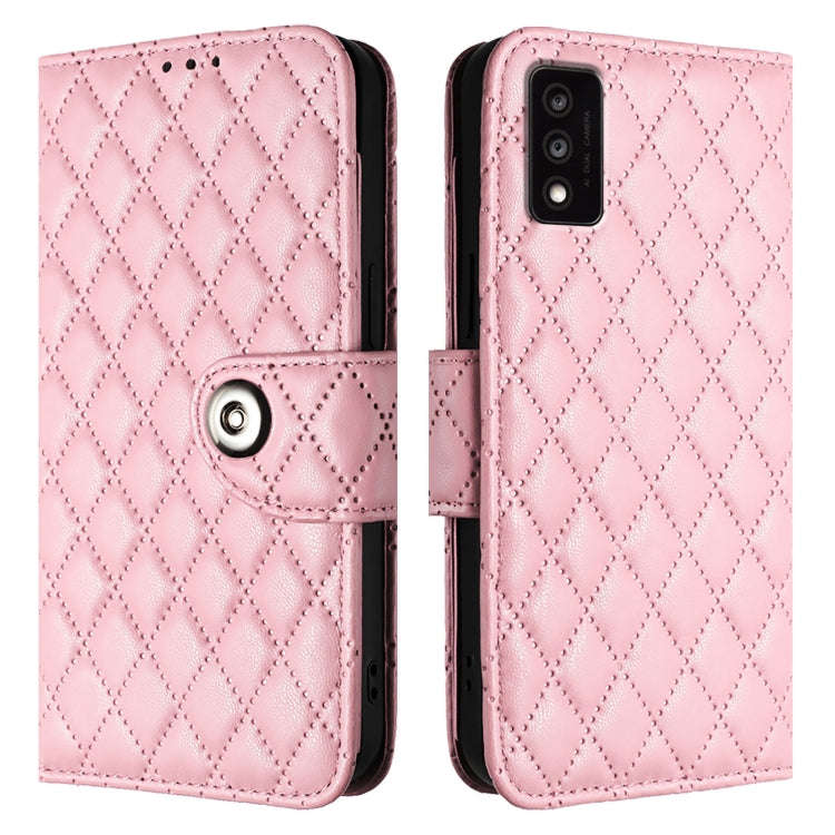 For TCL 30T T603DL Rhombic Texture Flip Leather Phone Case with Lanyard(Pink)