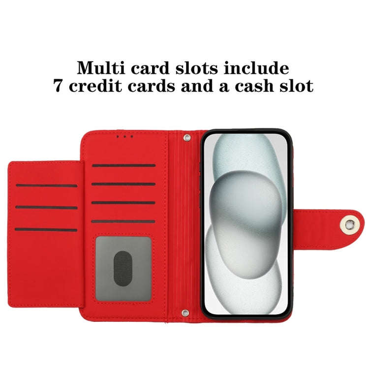 For TCL 30 XL T701DL Rhombic Texture Flip Leather Phone Case with Lanyard(Red)