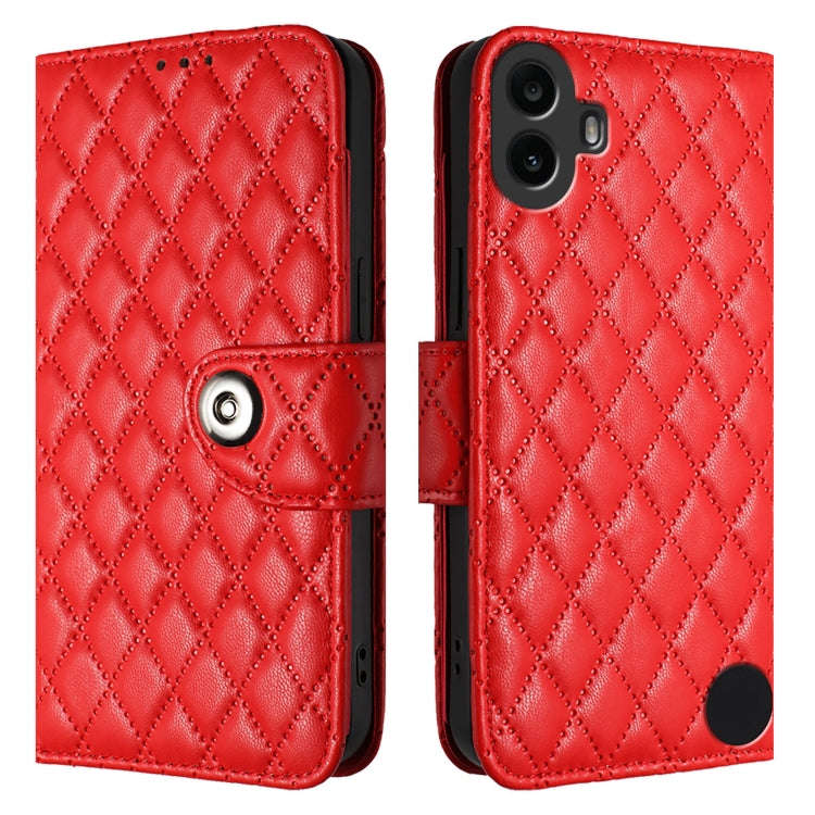 For Nothing CMF Phone 1 Rhombic Texture Flip Leather Phone Case with Lanyard(Red)