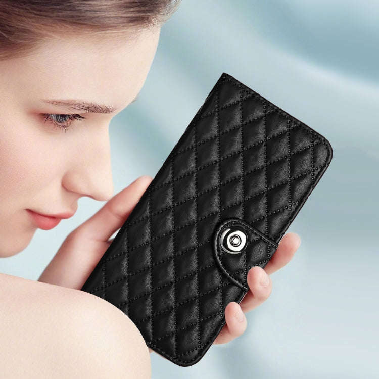For Nothing CMF Phone 1 Rhombic Texture Flip Leather Phone Case with Lanyard(Black)