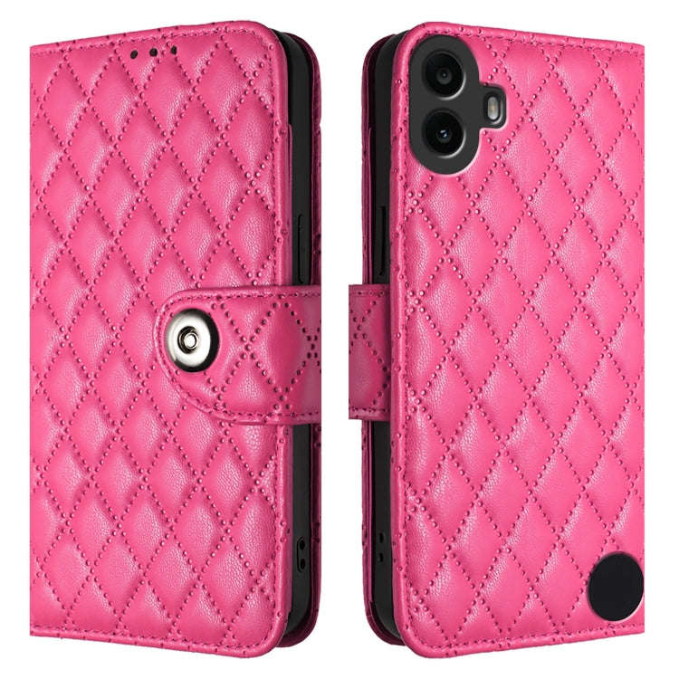 For Nothing CMF Phone 1 Rhombic Texture Flip Leather Phone Case with Lanyard(Rose Red)
