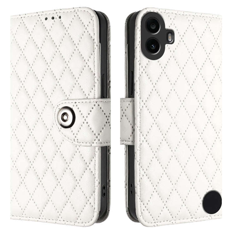 For Nothing CMF Phone 1 Rhombic Texture Flip Leather Phone Case with Lanyard(White)