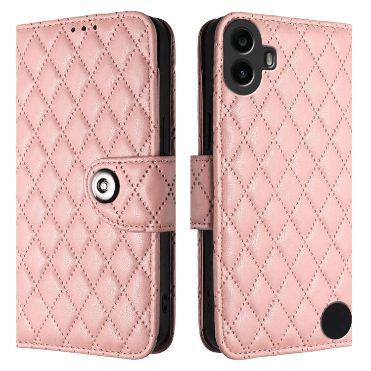 For Nothing CMF Phone 1 Rhombic Texture Flip Leather Phone Case with Lanyard(Coral Pink)