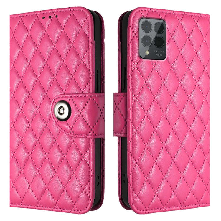 For T-Mobile REVVL 6 Pro / 6x Pro 5G Rhombic Texture Flip Leather Phone Case with Lanyard(Rose Red)