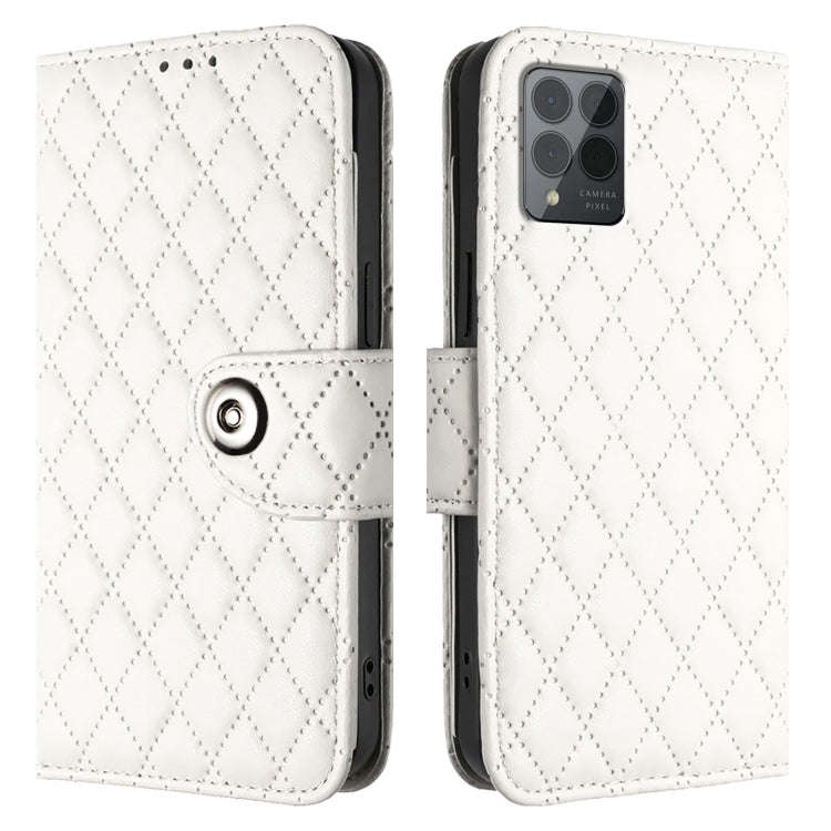 For T-Mobile REVVL 6 Pro / 6x Pro 5G Rhombic Texture Flip Leather Phone Case with Lanyard(White)