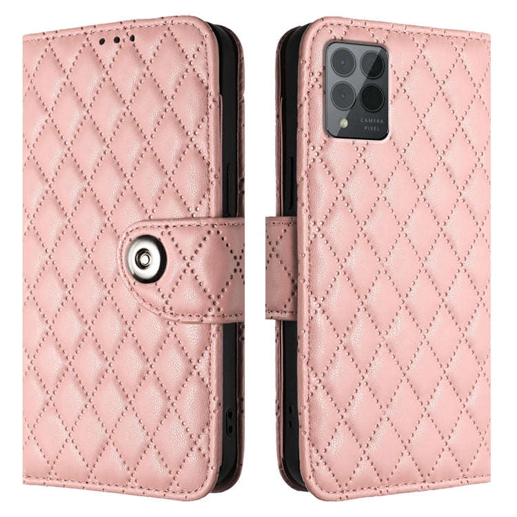 For T-Mobile REVVL 6 Pro / 6x Pro 5G Rhombic Texture Flip Leather Phone Case with Lanyard(Coral P...