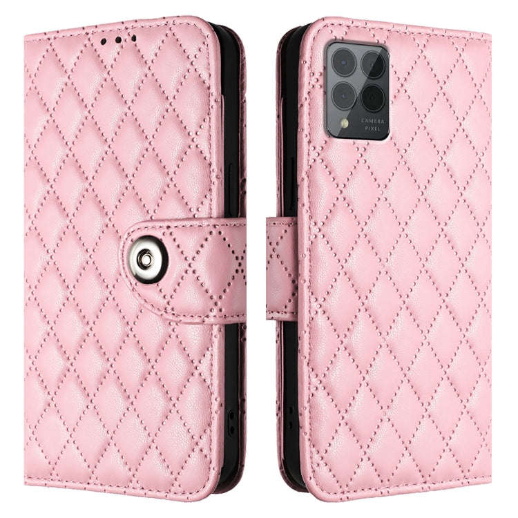 For T-Mobile REVVL 6 Pro / 6x Pro 5G Rhombic Texture Flip Leather Phone Case with Lanyard(Pink)