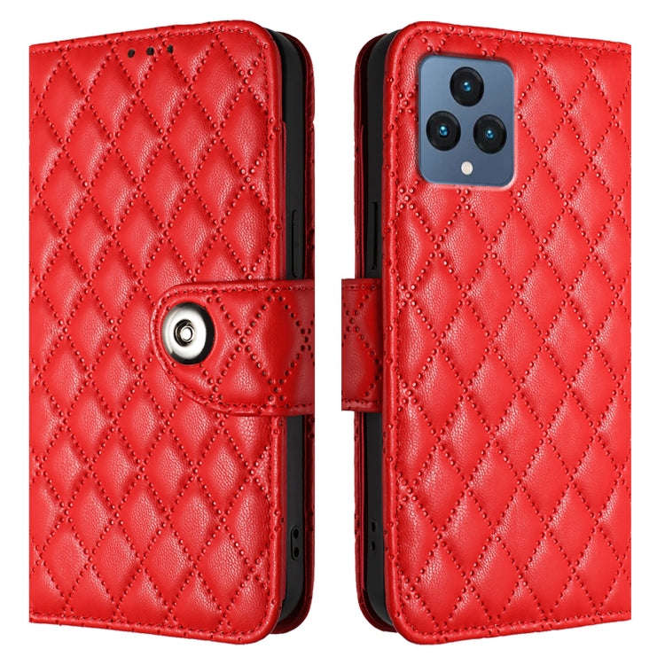 For T-Mobile REVVL 6 / 6x 5G Rhombic Texture Flip Leather Phone Case with Lanyard(Red)