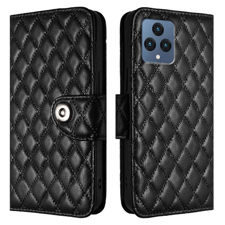 For T-Mobile REVVL 6 / 6x 5G Rhombic Texture Flip Leather Phone Case with Lanyard(Black)
