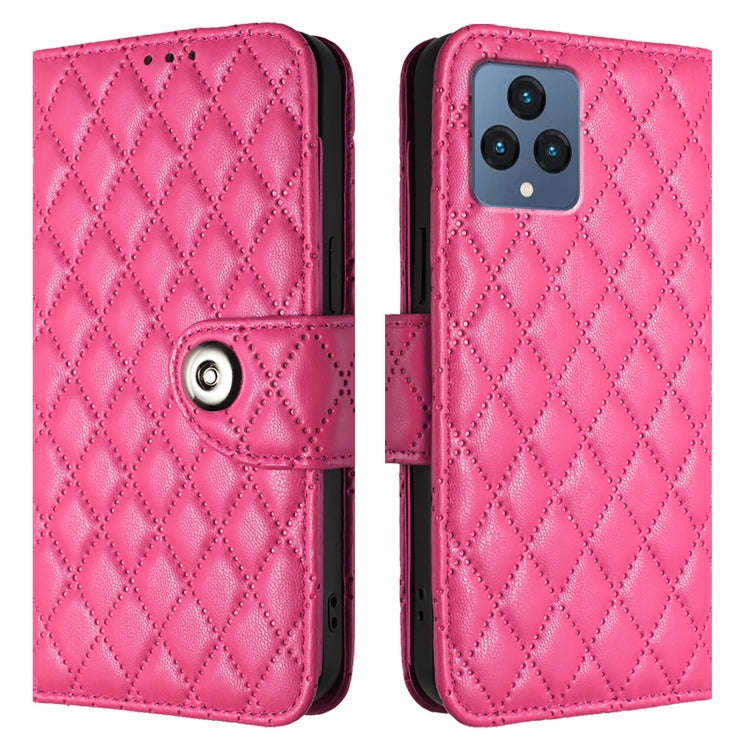 For T-Mobile REVVL 6 / 6x 5G Rhombic Texture Flip Leather Phone Case with Lanyard(Rose Red)