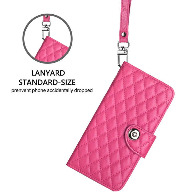 For T-Mobile REVVL 6 / 6x 5G Rhombic Texture Flip Leather Phone Case with Lanyard(Rose Red)