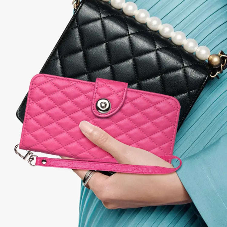 For T-Mobile REVVL 6 / 6x 5G Rhombic Texture Flip Leather Phone Case with Lanyard(Rose Red)