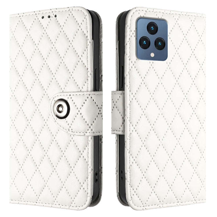 For T-Mobile REVVL 6 / 6x 5G Rhombic Texture Flip Leather Phone Case with Lanyard(White)