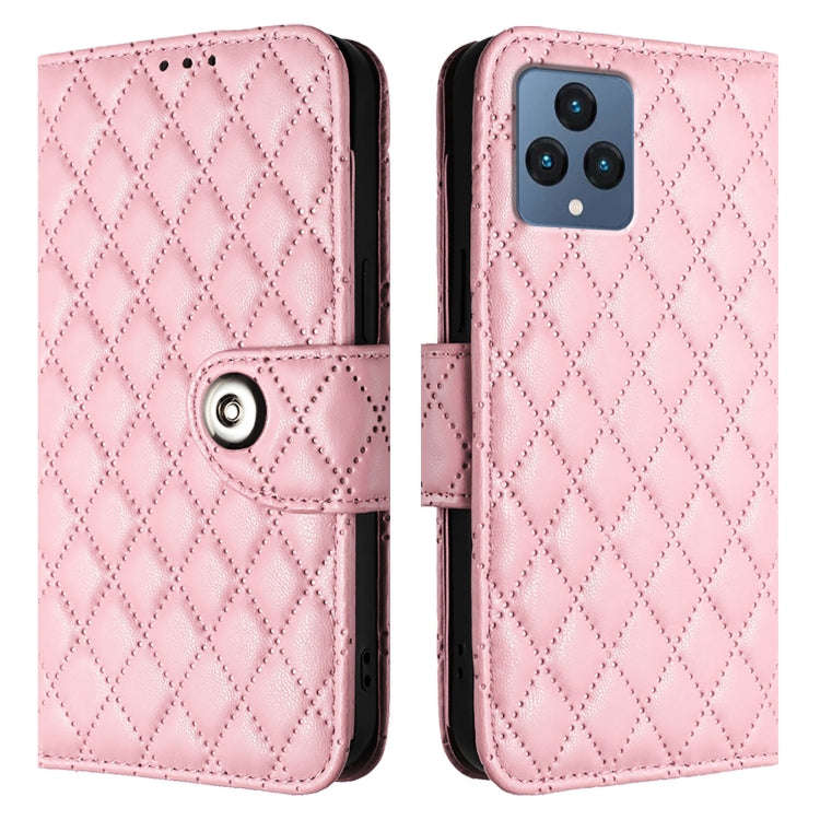 For T-Mobile REVVL 6 / 6x 5G Rhombic Texture Flip Leather Phone Case with Lanyard(Pink)