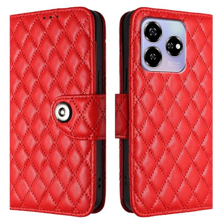 For ZTE Blade V60 / Axon 60 4G Rhombic Texture Flip Leather Phone Case with Lanyard(Red)