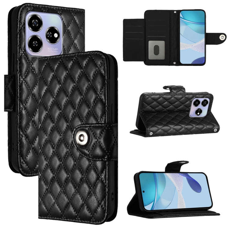 For ZTE Blade V60 / Axon 60 4G Rhombic Texture Flip Leather Phone Case with Lanyard(Black)