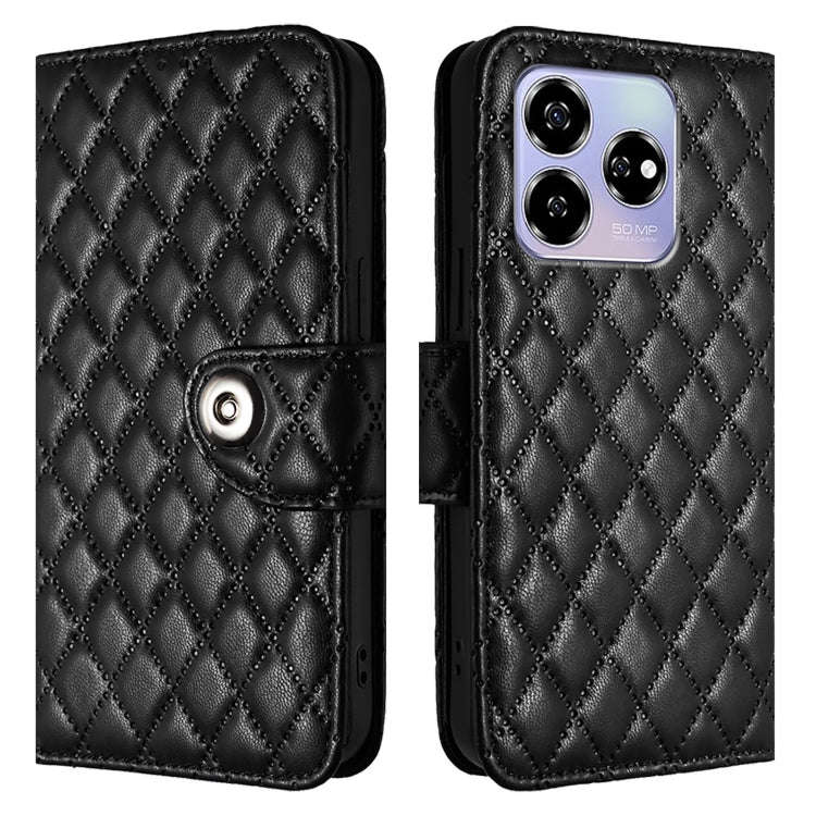 For ZTE Blade V60 / Axon 60 4G Rhombic Texture Flip Leather Phone Case with Lanyard(Black)