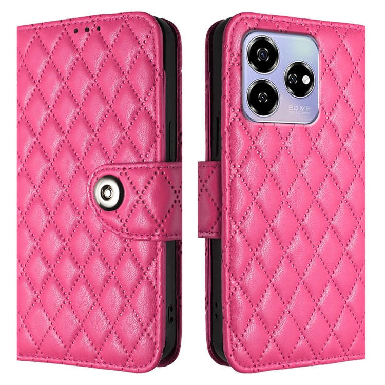 For ZTE Blade V60 / Axon 60 4G Rhombic Texture Flip Leather Phone Case with Lanyard(Rose Red)