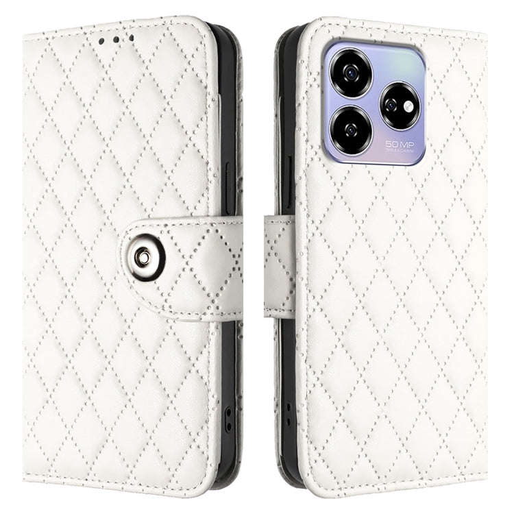 For ZTE Blade V60 / Axon 60 4G Rhombic Texture Flip Leather Phone Case with Lanyard(White)