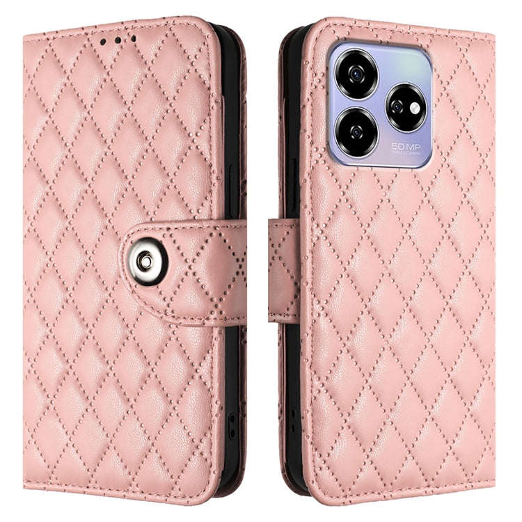 For ZTE Blade V60 / Axon 60 4G Rhombic Texture Flip Leather Phone Case with Lanyard(Coral Pink)