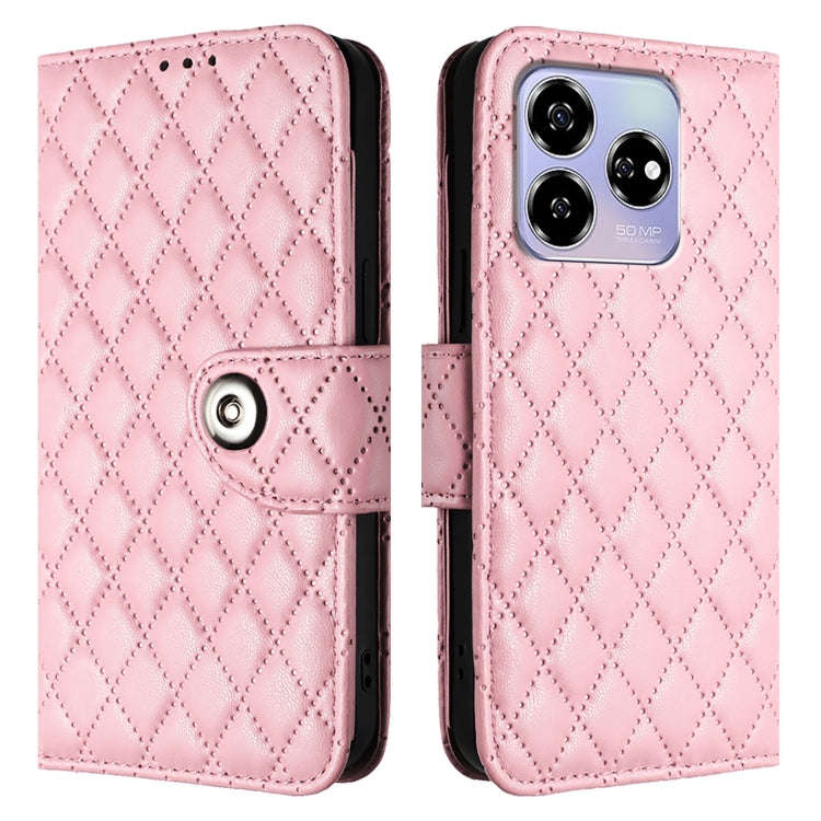 For ZTE Blade V60 / Axon 60 4G Rhombic Texture Flip Leather Phone Case with Lanyard(Pink)