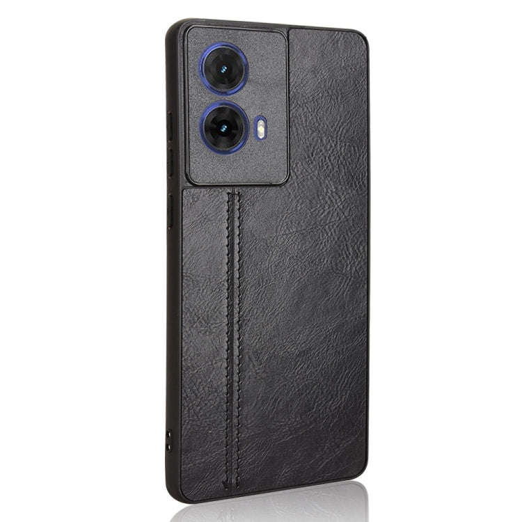 For Motorola Edge 50 Fusion Cow Pattern Sewing Card Bag Phone Case(Black)