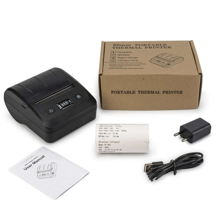BT-802 80mm USB-C/Type-C + Bluetooth Portable Thermal Printer(EU Plug)