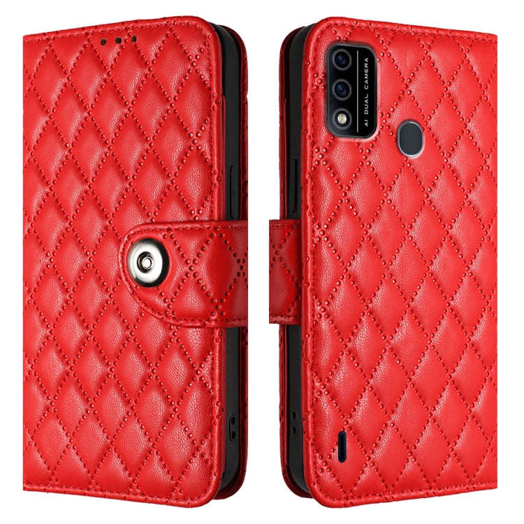 For itel A48 Rhombic Texture Flip Leather Phone Case with Lanyard(Red)