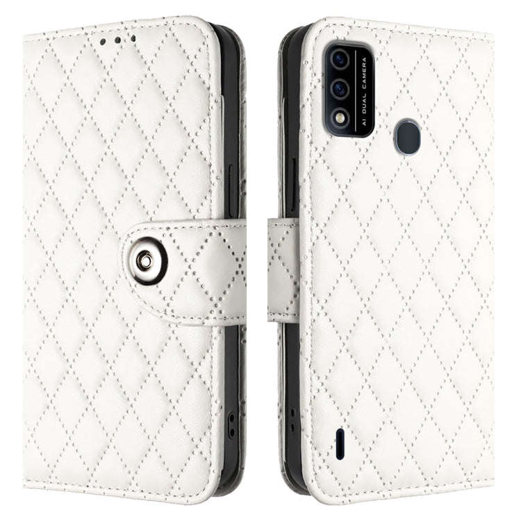 For itel A48 Rhombic Texture Flip Leather Phone Case with Lanyard(White)