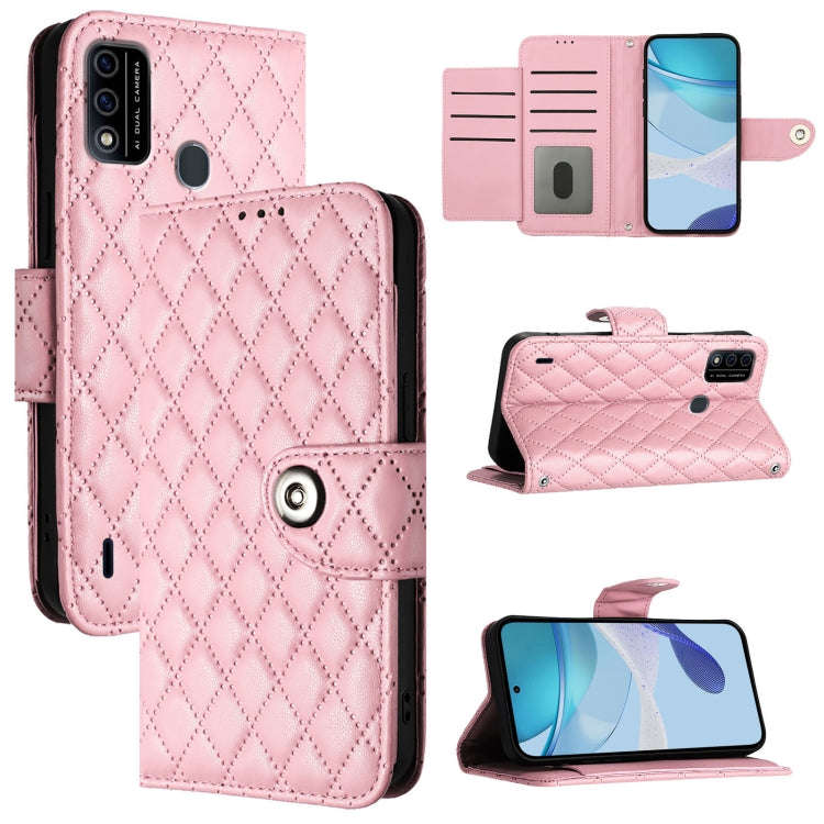 For itel A48 Rhombic Texture Flip Leather Phone Case with Lanyard(Pink)