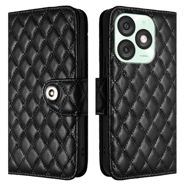 For itel A50 Rhombic Texture Flip Leather Phone Case with Lanyard(Black)