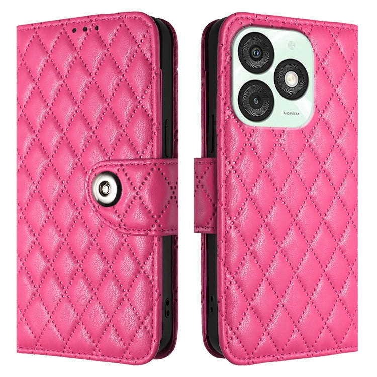 For itel A50 Rhombic Texture Flip Leather Phone Case with Lanyard(Rose Red)