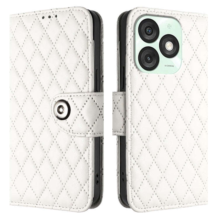 For itel A50 Rhombic Texture Flip Leather Phone Case with Lanyard(White)