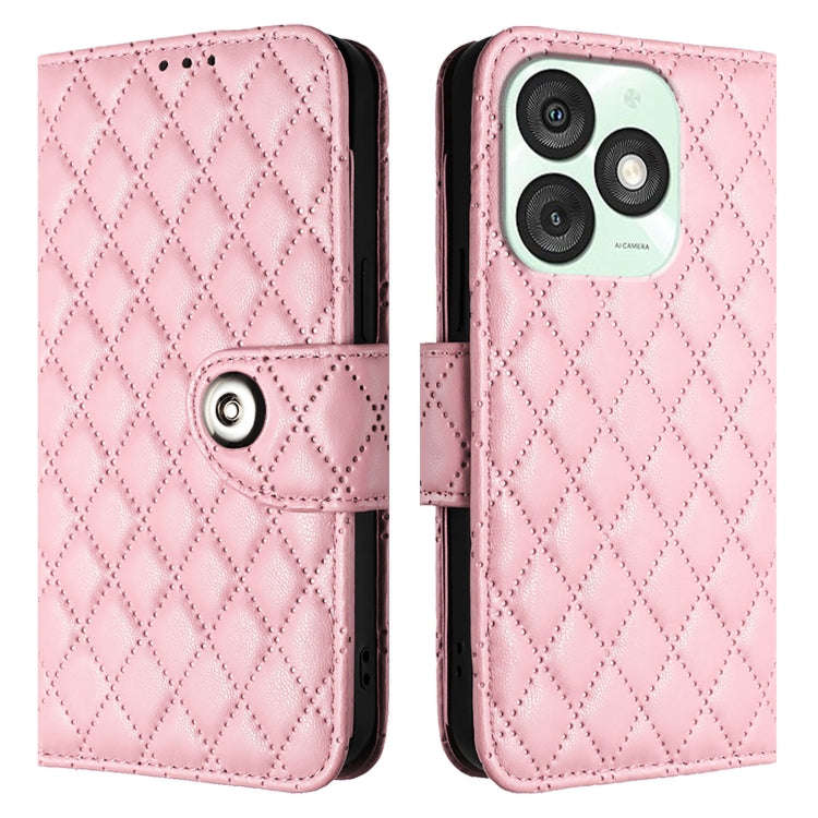 For itel A50 Rhombic Texture Flip Leather Phone Case with Lanyard(Pink)