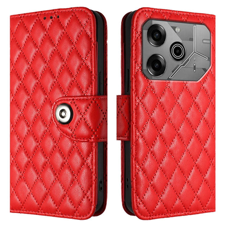 For Tecno Pova 6 Neo Rhombic Texture Flip Leather Phone Case with Lanyard(Red)
