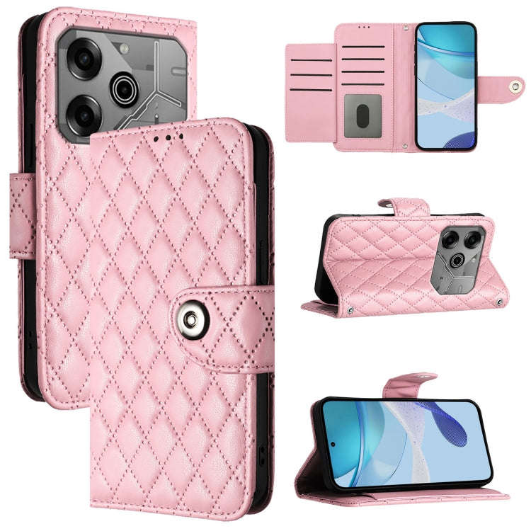 For Tecno Pova 6 Neo Rhombic Texture Flip Leather Phone Case with Lanyard(Pink)