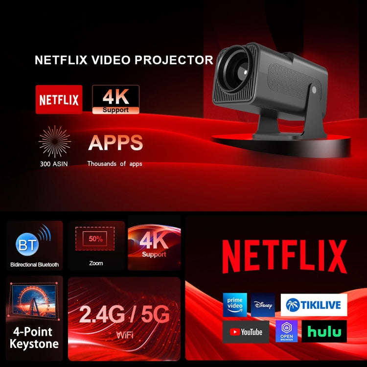 Y6S 4K Android 12.0 Portable Home HD Mini WiFi Projector(US Plug)