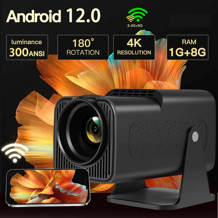 Y6S 4K Android 12.0 Portable Home HD Mini WiFi Projector(US Plug)
