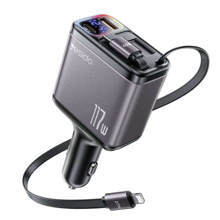 Yesido Y63 4 in 1 117W USB-C / Type-C+USB Multifunctional Retractable Dual Line Digital Display C...