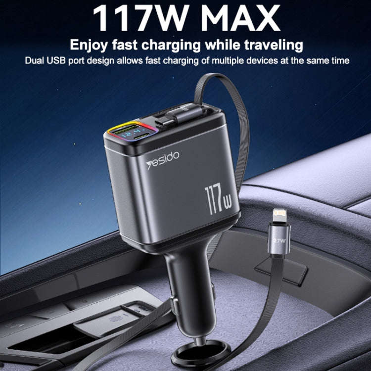 Yesido Y63 4 in 1 117W USB-C / Type-C+USB Multifunctional Retractable Dual Line Digital Display C...