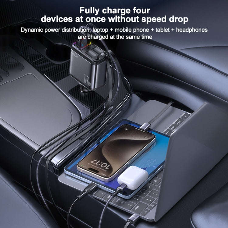 Yesido Y63 4 in 1 117W USB-C / Type-C+USB Multifunctional Retractable Dual Line Digital Display C...