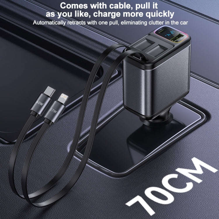 Yesido Y63 4 in 1 117W USB-C / Type-C+USB Multifunctional Retractable Dual Line Digital Display C...